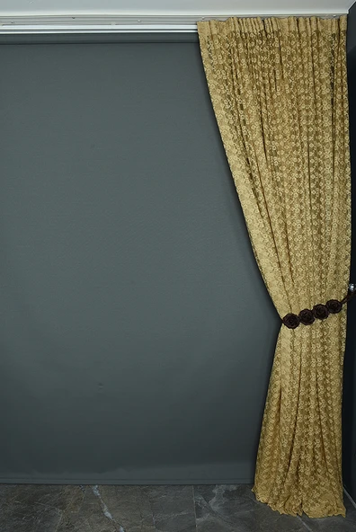 ÇİÇEK MODEL GOLD RENK TEK KANAT Hazır dikilmiş Pileli Fon Perde 300*260 cm - Resim 6