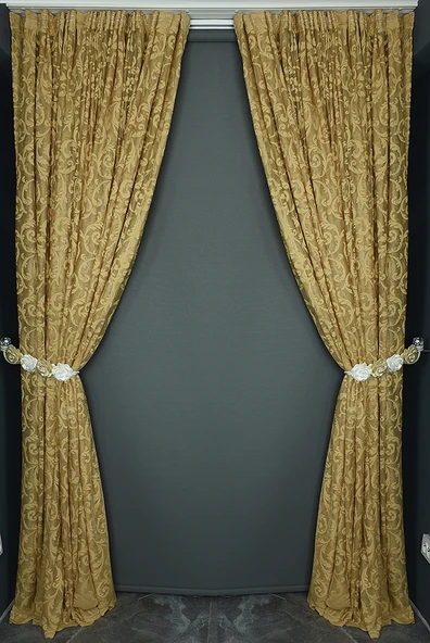 SULTAN 2 MODEL GOLD RENK TEK KANAT Hazır dikilmiş Pileli Fon Perde 300*260 cm - Resim 7