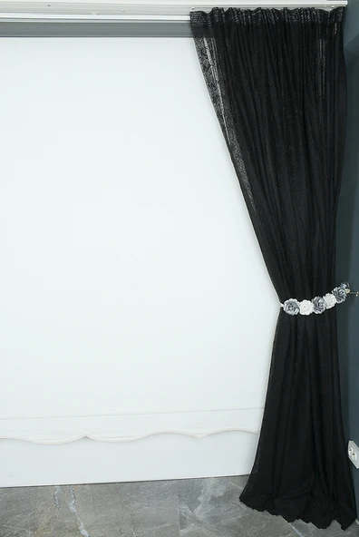 KUŞ MODEL SİYAH  RENK TEK KANAT Hazır dikilmiş Pileli Fon Perde 300*260 cm - Resim 6