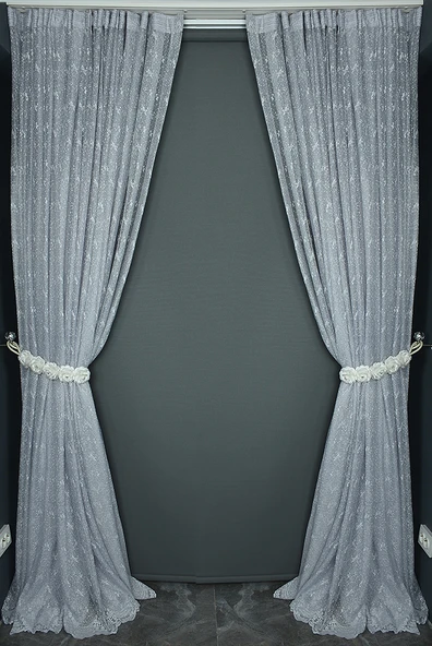 KUŞ MODEL GRİ RENK TEK KANAT Hazır dikilmiş Pileli Fon Perde 300*260 cm - Resim 7