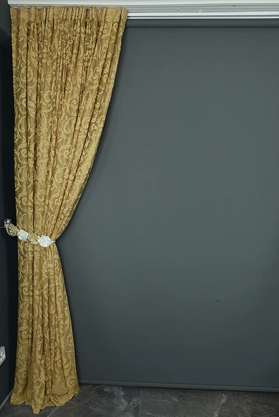SULTAN 2 MODEL GOLD RENK TEK KANAT Hazır dikilmiş Pileli Fon Perde 300*260 cm - Resim 5
