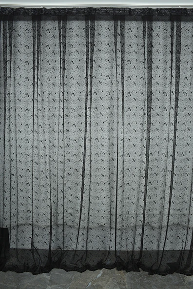 KUŞ MODEL SİYAH  RENK TEK KANAT Hazır dikilmiş Pileli Fon Perde 300*260 cm ürün görseli 1