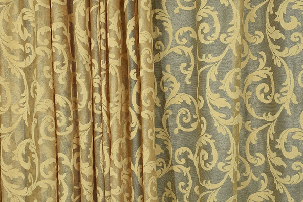 SULTAN 2 MODEL GOLD RENK TEK KANAT Hazır dikilmiş Pileli Fon Perde 300*260 cm - Resim 2