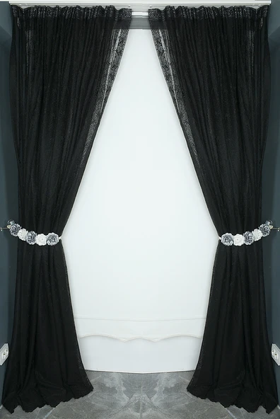 KUŞ MODEL SİYAH  RENK TEK KANAT Hazır dikilmiş Pileli Fon Perde 300*260 cm - Resim 7