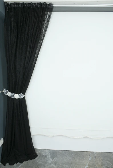 KUŞ MODEL SİYAH  RENK TEK KANAT Hazır dikilmiş Pileli Fon Perde 300*260 cm - Resim 5