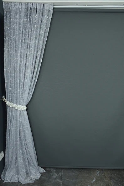 KUŞ MODEL GRİ RENK TEK KANAT Hazır dikilmiş Pileli Fon Perde 300*260 cm - Resim 5