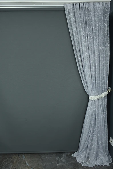 KUŞ MODEL GRİ RENK TEK KANAT Hazır dikilmiş Pileli Fon Perde 300*260 cm - Resim 6