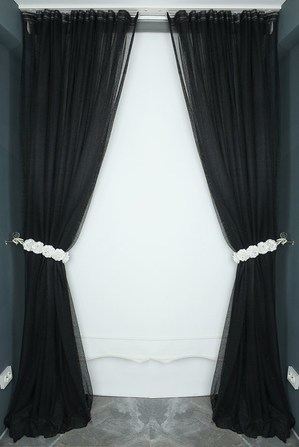 DAR ETEK SİYAH  RENK TEK KANAT Hazır dikilmiş Pileli Fon Perde 300*260 cm - 7