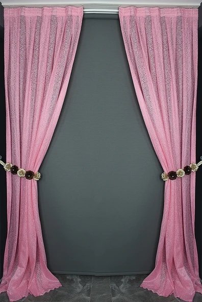 ÇİZGİLİ MODEL PEMBE RENK TEK KANAT Hazır dikilmiş Pileli Fon Perde 75*260 cm - Resim 6