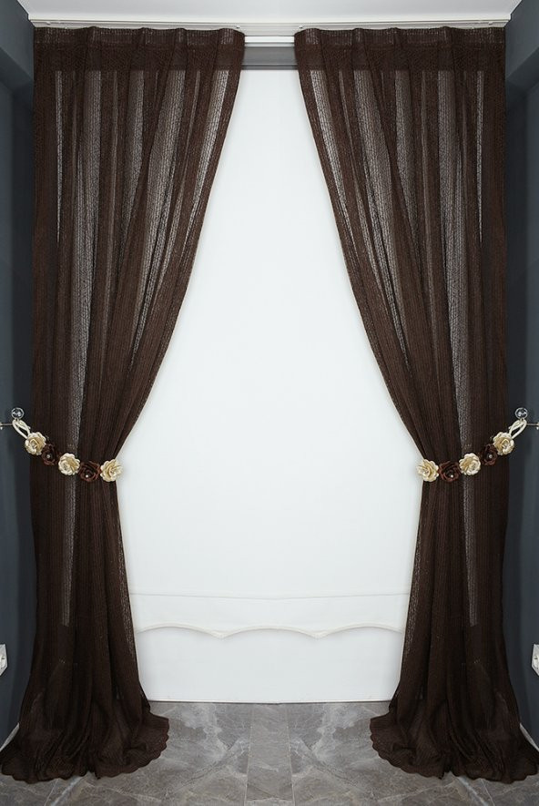 ÇİZGİLİ MODEL ACI KAHVE RENK TEK KANAT Pileli Fon Perde 75*260 cm - 5