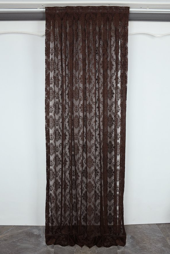 DAMAKS MODEL ACI KAHVE RENK TEK KANAT Pileli Fon Perde 75*260 cm - 2