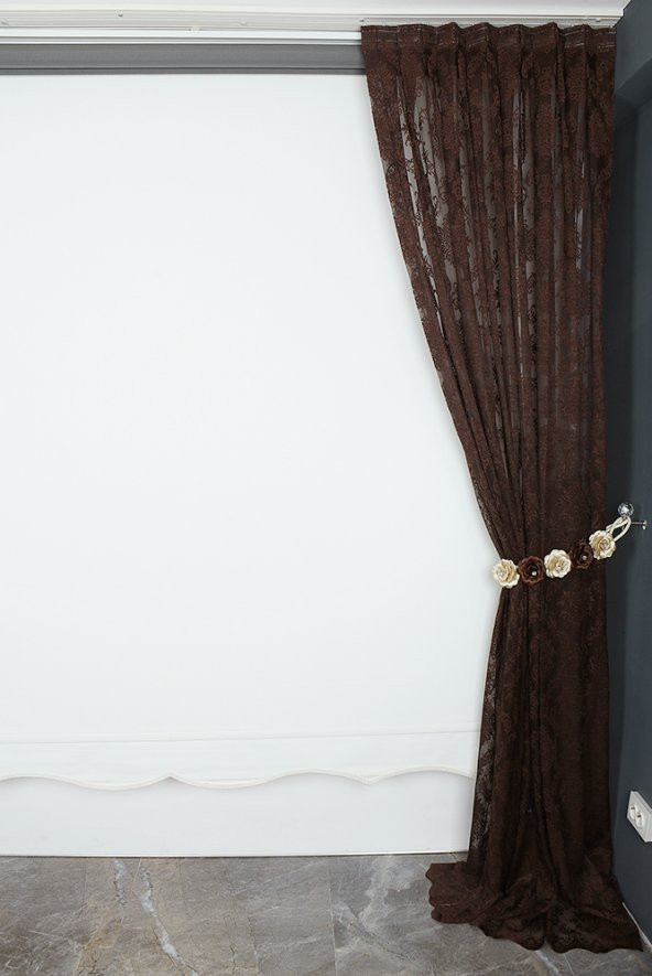 DAMAKS MODEL ACI KAHVE RENK TEK KANAT Pileli Fon Perde 75*260 cm - 5