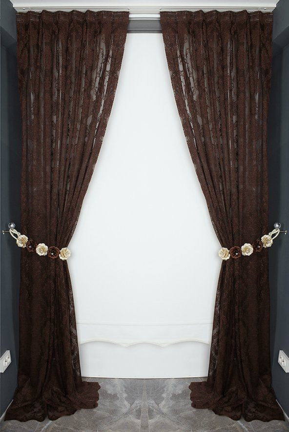 DAMAKS MODEL ACI KAHVE RENK TEK KANAT Pileli Fon Perde 75*260 cm - 6