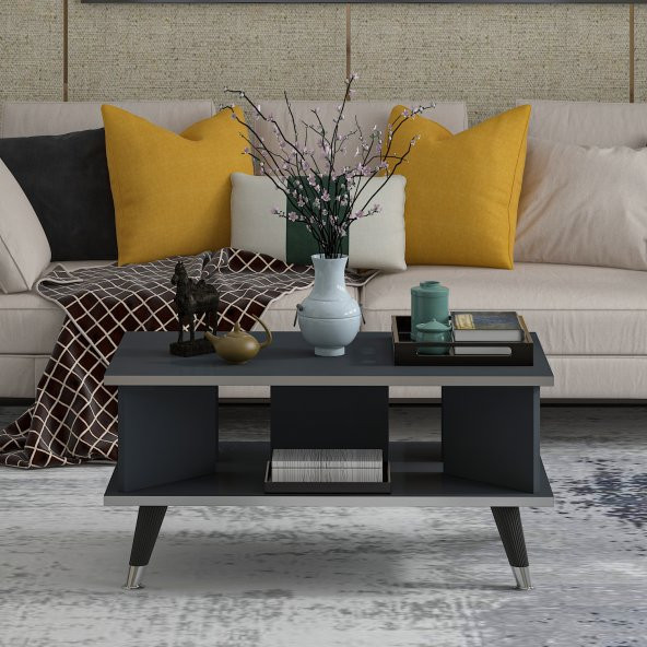 MOBİLYA GEZEGENİ Galipol Orta Sehpa 80 cm Antrasit - Gümüş - Resim 2