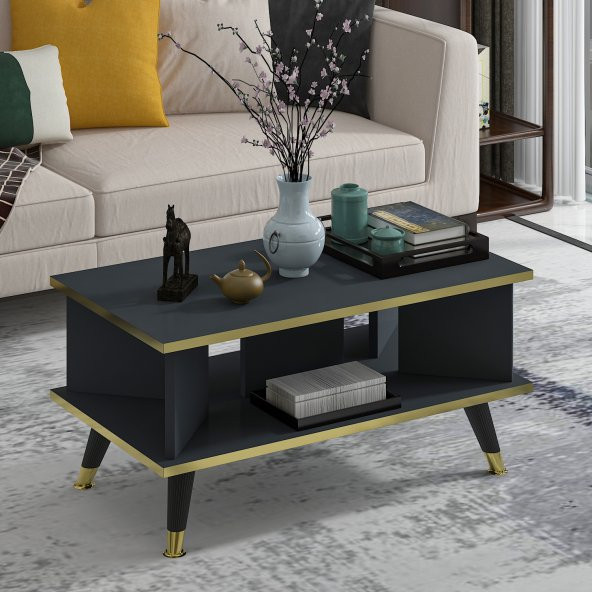 MOBİLYA GEZEGENİ Galipol Orta Sehpa 80 cm Antrasit-Altın - Resim 2