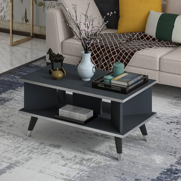 MOBİLYA GEZEGENİ Galipol Orta Sehpa 80 cm Antrasit - Gümüş - Resim 3