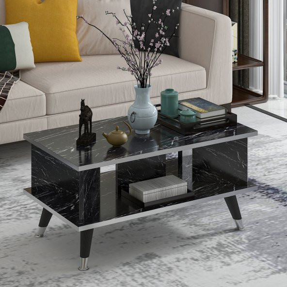 MOBİLYA GEZEGENİ Galipol Orta Sehpa 80 Cm Bendır Mermer - Gümüş - Resim 2