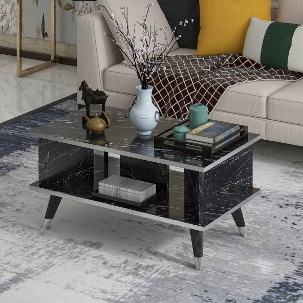 MOBİLYA GEZEGENİ Galipol Orta Sehpa 80 Cm Bendır Mermer - Gümüş - Resim 3