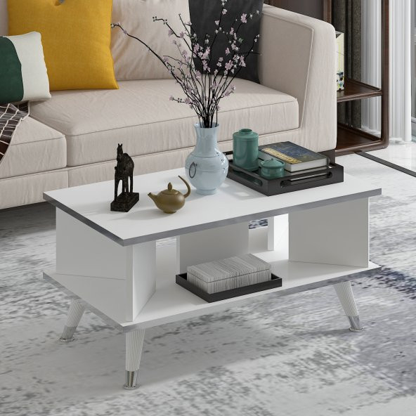 MOBİLYA GEZEGENİ Galipol Orta Sehpa 80 Cm Beyaz - Gümüş Renk ürün görseli 1