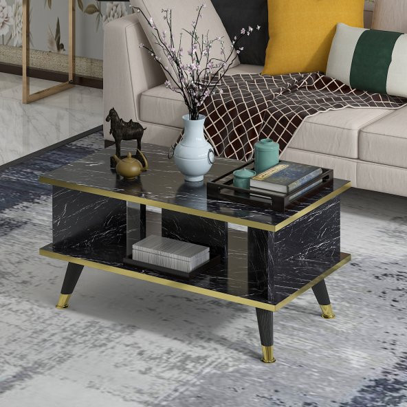 MOBİLYA GEZEGENİ Galipol Orta Sehpa 80 Cm  - Bendır Mermer - Altın - Resim 2