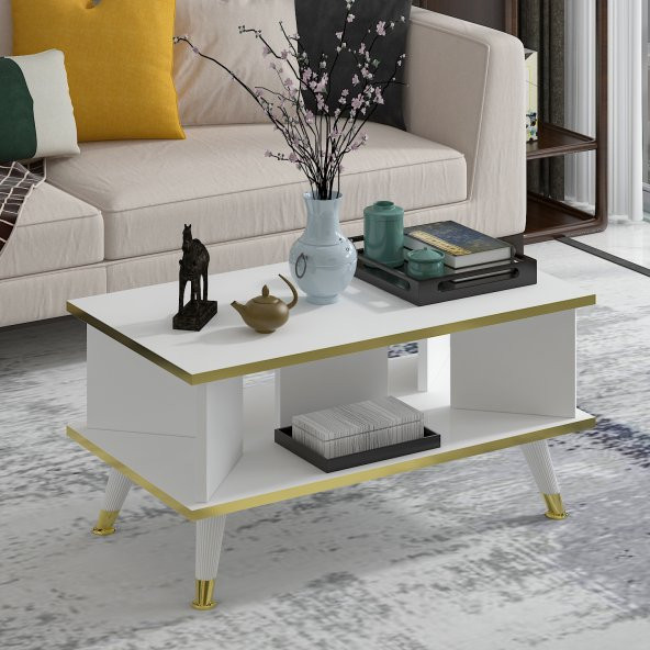 MOBİLYA GEZEGENİ Galipol Orta Sehpa 80 Cm Beyaz - Altın Renk - Resim 2
