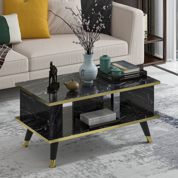 MOBİLYA GEZEGENİ Galipol Orta Sehpa 80 Cm  - Bendır Mermer - Altın - Resim 3