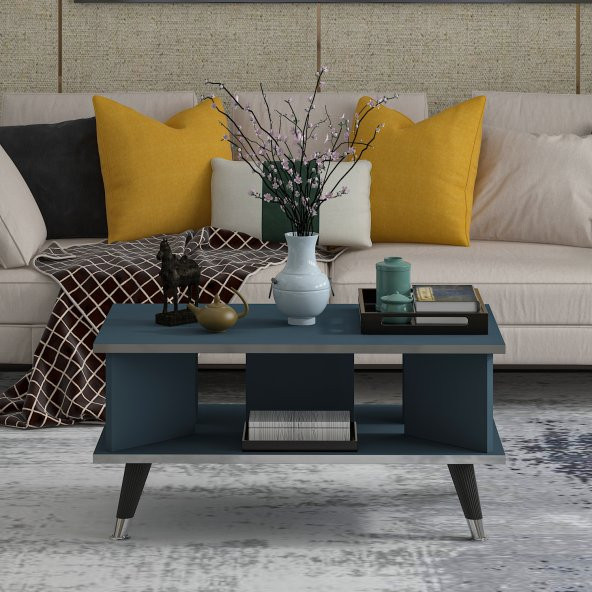 MOBİLYA GEZEGENİ Galipol Orta Sehpa 80 cm İzlanda Mavi - Gümüş - 3