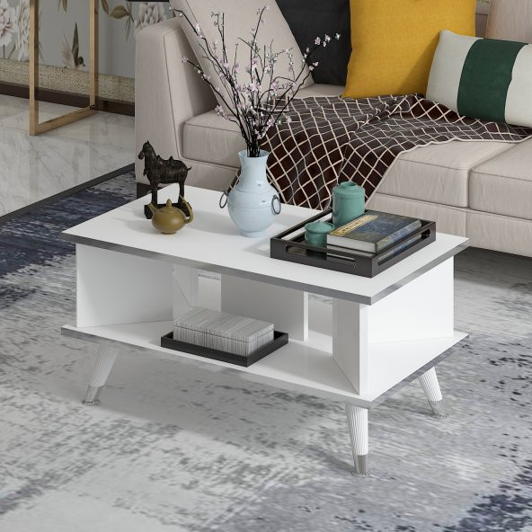 MOBİLYA GEZEGENİ Galipol Orta Sehpa 80 Cm Beyaz - Gümüş Renk - Resim 2