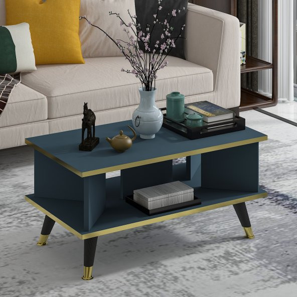 MOBİLYA GEZEGENİ Galipol Orta Sehpa 80 cm İzlanda Mavi - Altın Renk ürün görseli 1