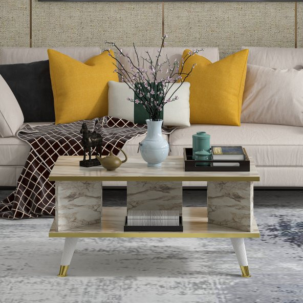 MOBİLYA GEZEGENİ Galipol Orta Sehpa 80 Cm Efes Mermer - Altın Renk ürün görseli 1