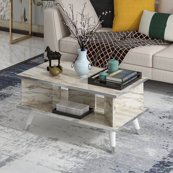 MOBİLYA GEZEGENİ Galipol Orta Sehpa 80 Cm Efes Mermer - Gümüş - 2
