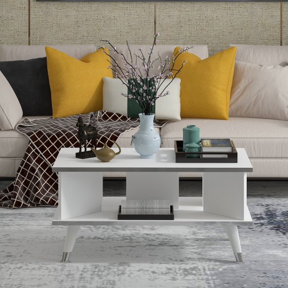 MOBİLYA GEZEGENİ Galipol Orta Sehpa 80 Cm Beyaz - Gümüş Renk - Resim 3