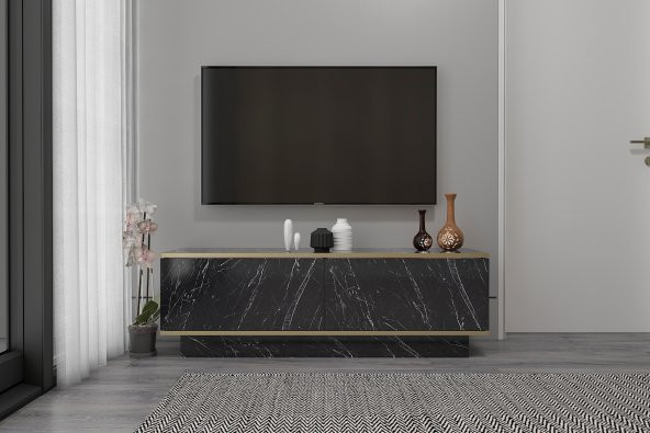 MOBİLYA GEZEGENİ ARES TV ÜNİTESİ 135 CM BENDİR MERMER-ALTIN
