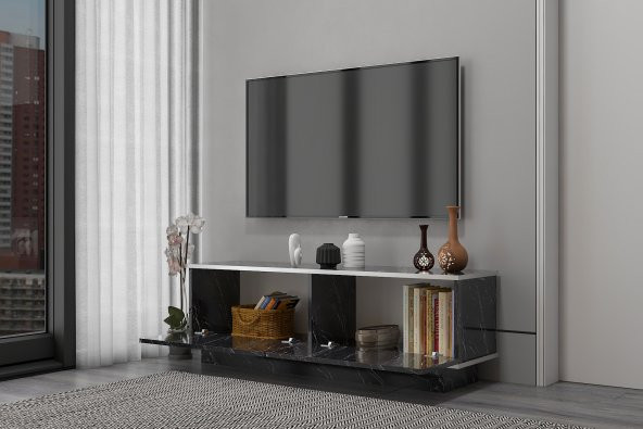 MOBİLYA GEZEGENİ ARES TV ÜNİTESİ 135 CM BENDİR MERMER-GÜMÜŞ - 3