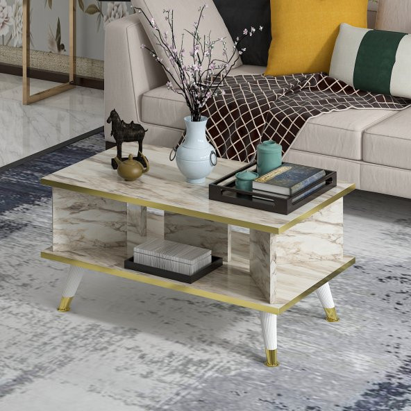 MOBİLYA GEZEGENİ Galipol Orta Sehpa 80 Cm Efes Mermer - Altın Renk - Resim 3