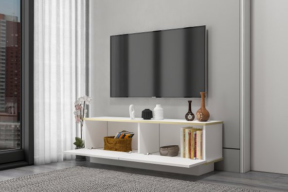 MOBİLYA GEZEGENİ ARES TV ÜNİTESİ 135 CM BEYAZ-ALTIN - 3