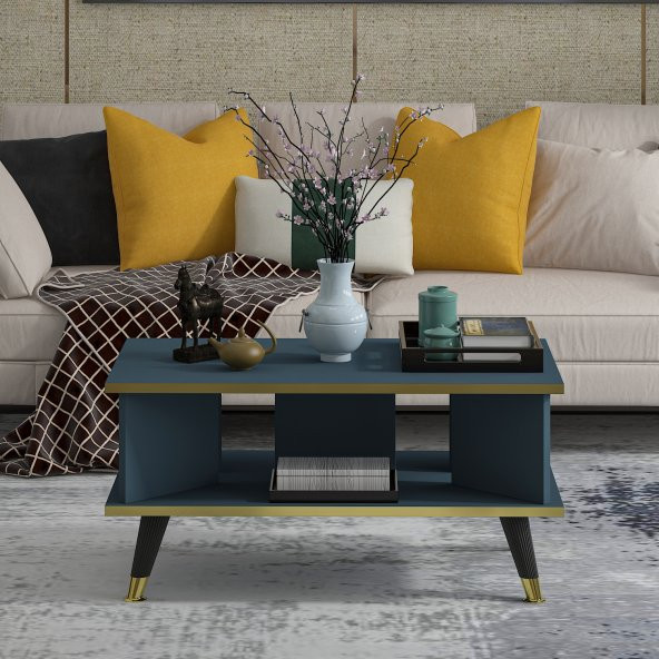 MOBİLYA GEZEGENİ Galipol Orta Sehpa 80 cm İzlanda Mavi - Altın Renk - Resim 3