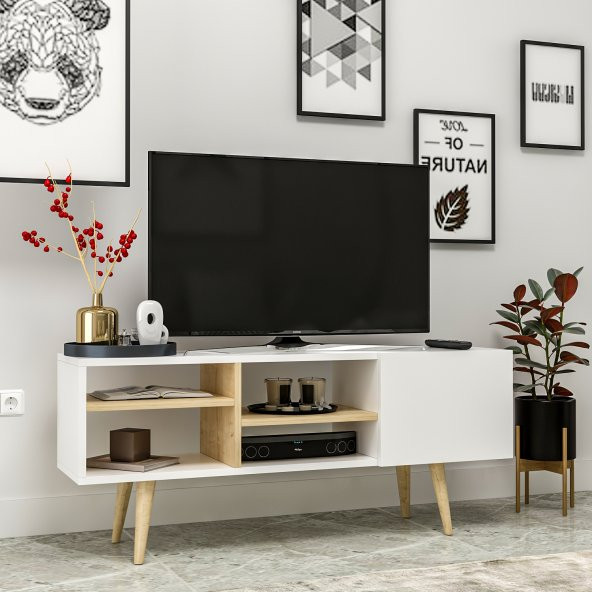 Mobilya Gezegeni Luissa Ahşap Ayaklı Tv Ünitesi 120 cm Beyaz