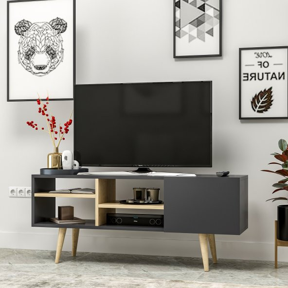 Mobilya Gezegeni Luissa Ahşap Ayaklı Tv Ünitesi 120 cm Antrasit - 2