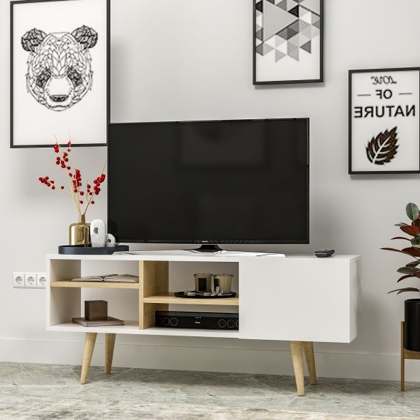 Mobilya Gezegeni Luissa Ahşap Ayaklı Tv Ünitesi 120 cm Beyaz - 2