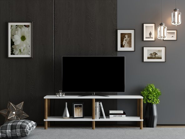 MOBİLYA GEZEGENİ OLES TV ÜNİTESİ 120  CM BEYAZ-AHŞAP ürün görseli 1