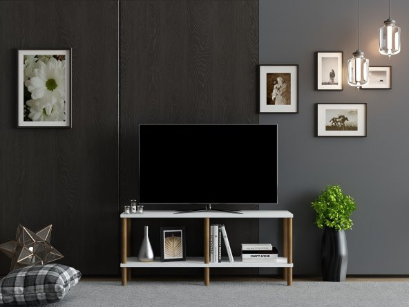 MOBİLYA GEZEGENİ OLES  TV ÜNİTESİ 90  CM BEYAZ-AHŞAP