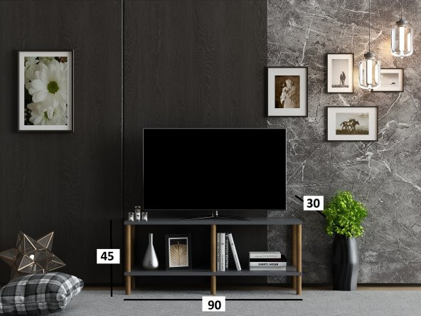 MOBİLYA GEZEGENİ OLES  TV ÜNİTESİ 90  CM ANTRASİT-AHŞAP - Resim 3