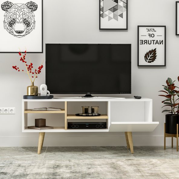 Mobilya Gezegeni Luissa Ahşap Ayaklı Tv Ünitesi 120 cm Beyaz - 3