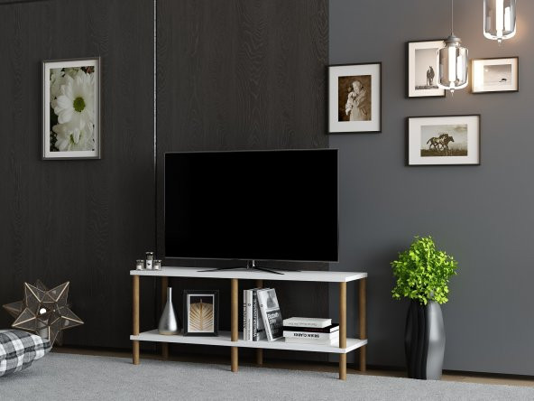 MOBİLYA GEZEGENİ OLES  TV ÜNİTESİ 90  CM BEYAZ-AHŞAP - Resim 2