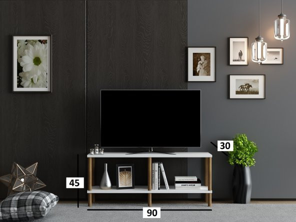 MOBİLYA GEZEGENİ OLES  TV ÜNİTESİ 90  CM BEYAZ-AHŞAP - Resim 3