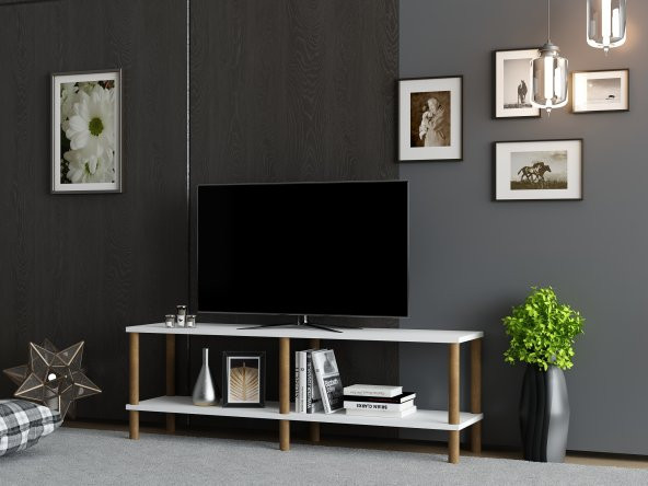 MOBİLYA GEZEGENİ OLES TV ÜNİTESİ 120  CM BEYAZ-AHŞAP - Resim 2