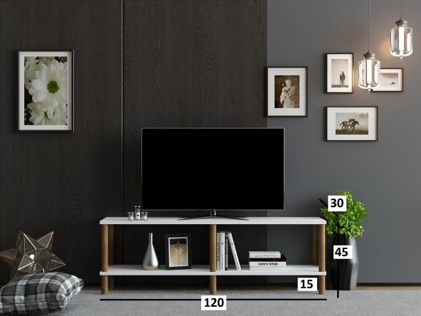 MOBİLYA GEZEGENİ OLES TV ÜNİTESİ 120  CM BEYAZ-AHŞAP - Resim 3