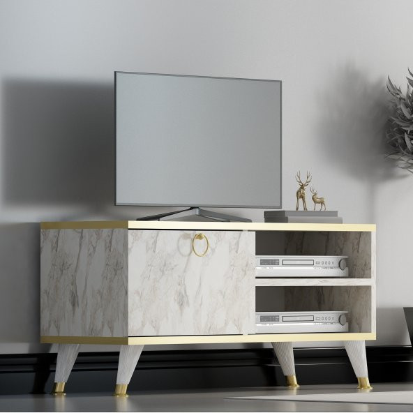 MOBİLYA GEZEGENİ GOLD SWEET TV ÜNİTESİ BEYAZ MERMER 90 CM