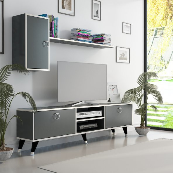 MOBİLYA GEZEGENİ Directory Tv Ünitesi Antrasit  Gümüş 160 Cm ürün görseli 1